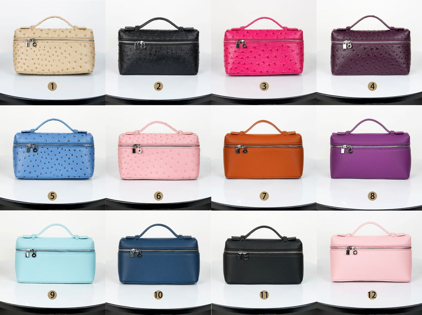 Mini Bag Lychee Pattern Handbag Ostrich Grain Small Square Bag Zipper Lunch Box Bag