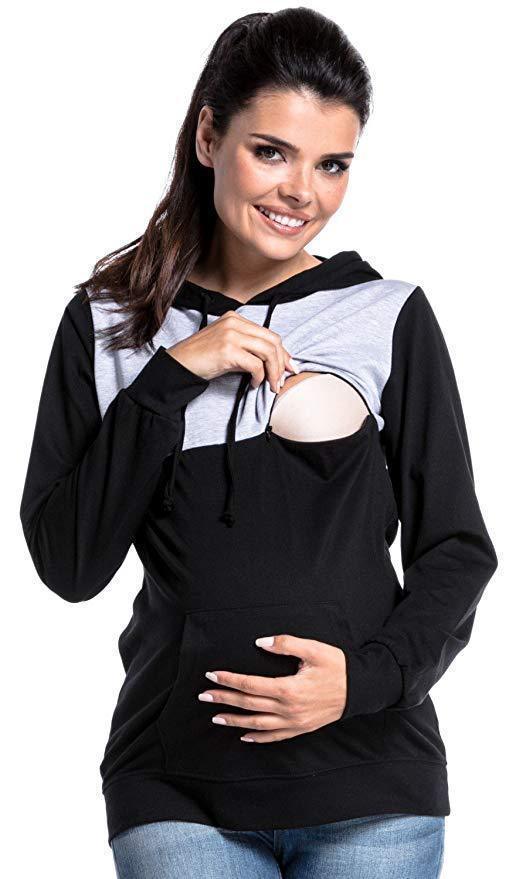 Hooded Colorblock Maternity Nursing Top Sweatshirt