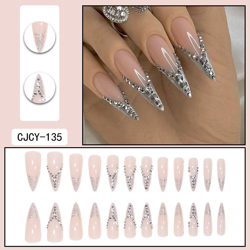 Bride French Diamond Fragments Nail Sticker Long