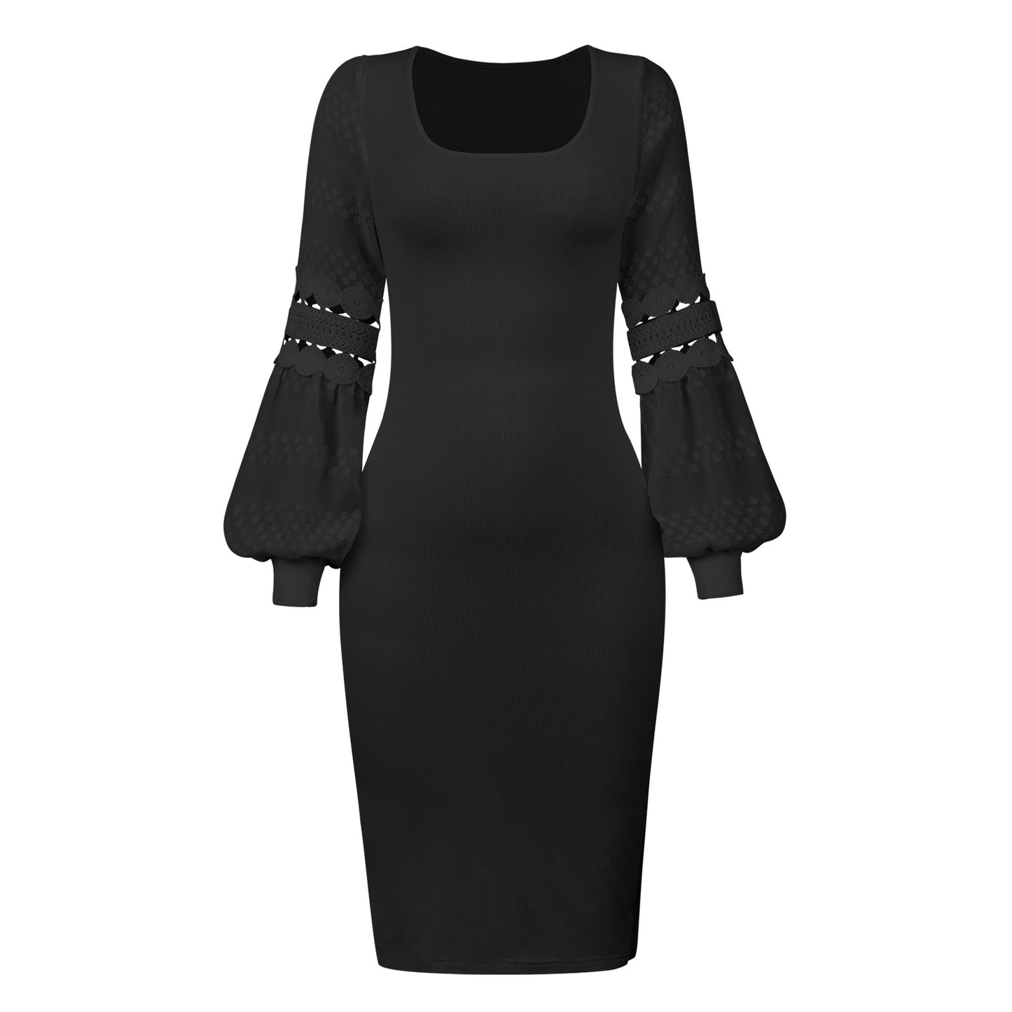 High Sense Of Temperament Elegant Lantern Sleeve Lace Dress