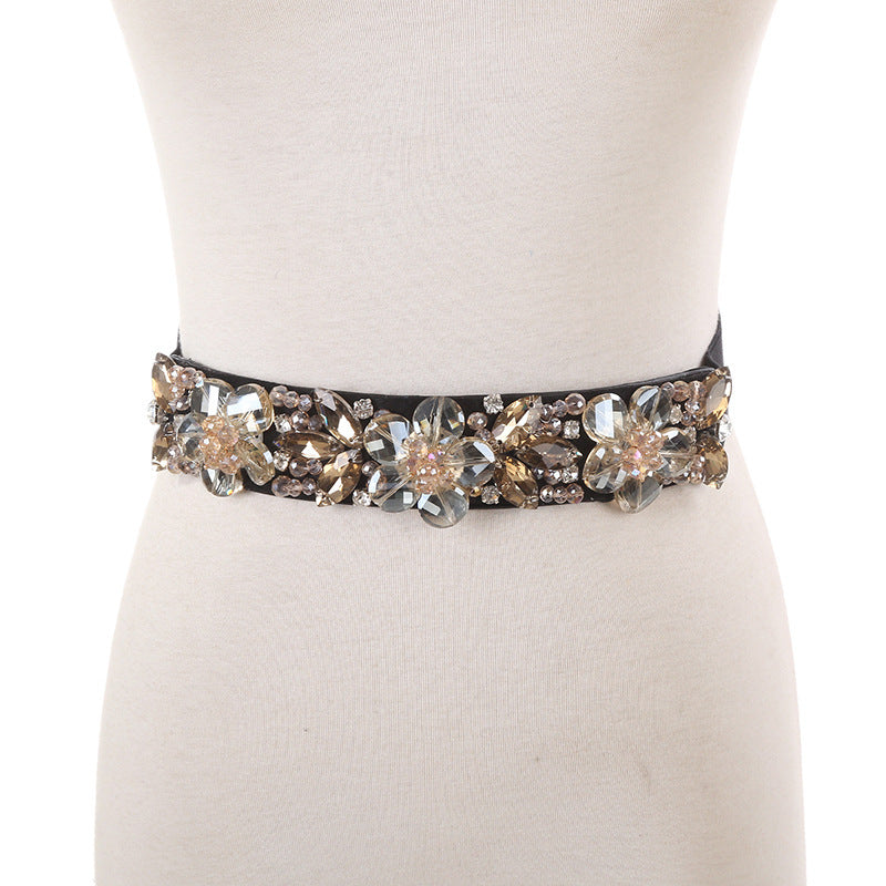 Crystal Rhinestone Inlaid Ladies Elastic Waistband