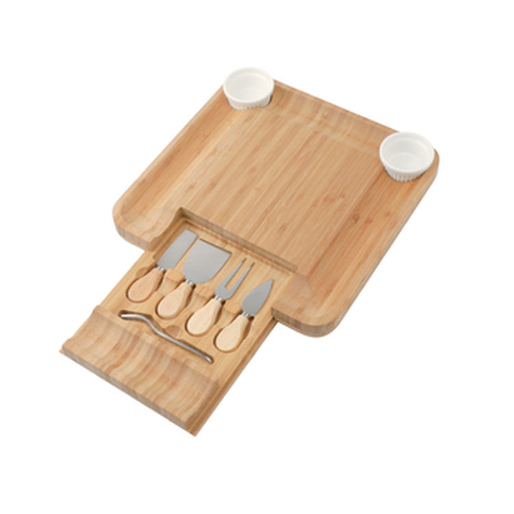 Organic Bamboo Cheese Cutting Board, 2 bowls, 2 Folks & Knife Gift Set - Serving Tray for Charcuterie Platter  33X33