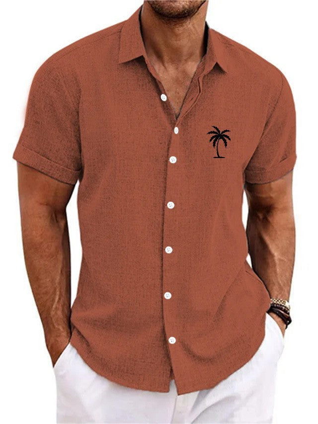 Bamboo Linen Men's Clothing Shirt 3D Printed Casual Short Sleeve