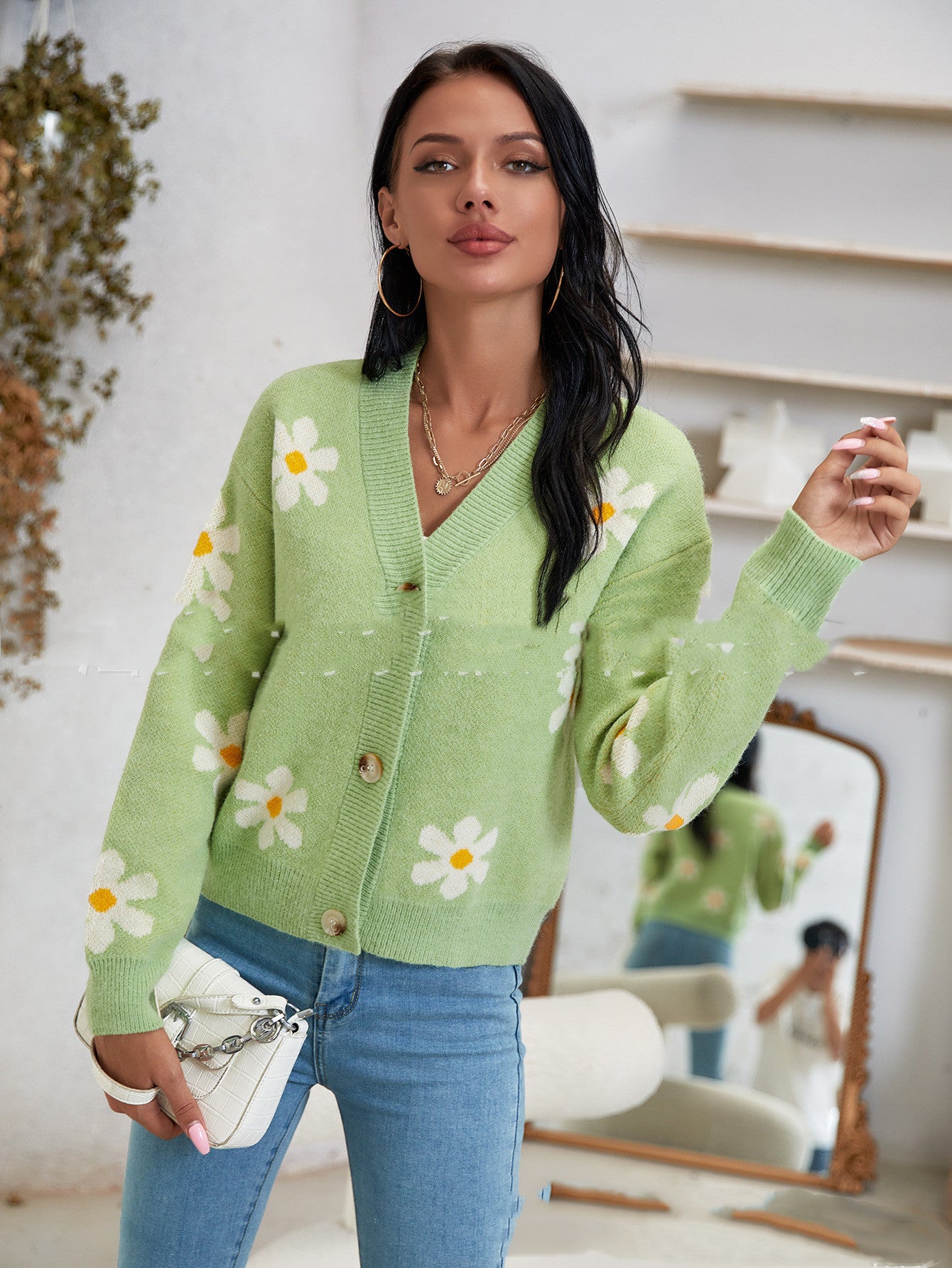 Green Little Daisy Cardigan Top Cardigan