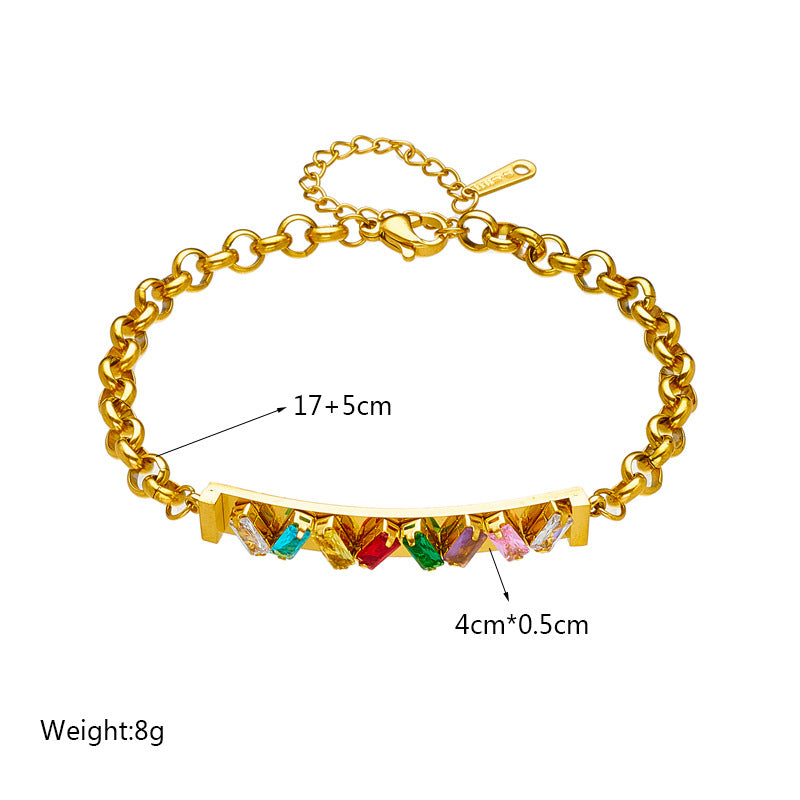 Women's Fashion Retro Color Strip Transparent Diamond Bracelet