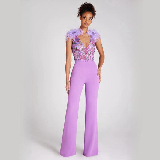 Women's Sequin Embroidered High Waist Jumpsuit