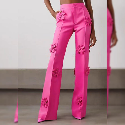 Three-dimensional Flower Decoration Micro La Trousers Suit Pants