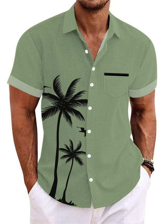 Bamboo Linen Men's Clothing Shirt 3D Printed Casual Short Sleeve