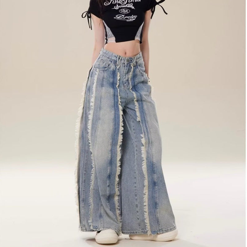 Jeans Destroyed Loose Burrs Wide Leg Bootcut Pants