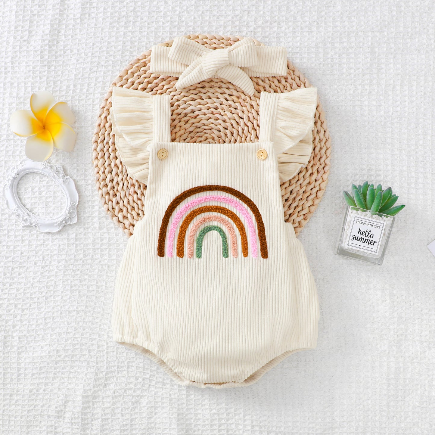 Neutral Baby Towel Embroidery Rainbow Shoulder Strap Lace Sling Headscarf