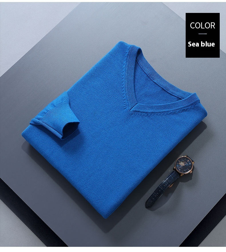 Suéter para hombre, cuello en V, suelto, color sólido, tejido de punto, camisa inferior