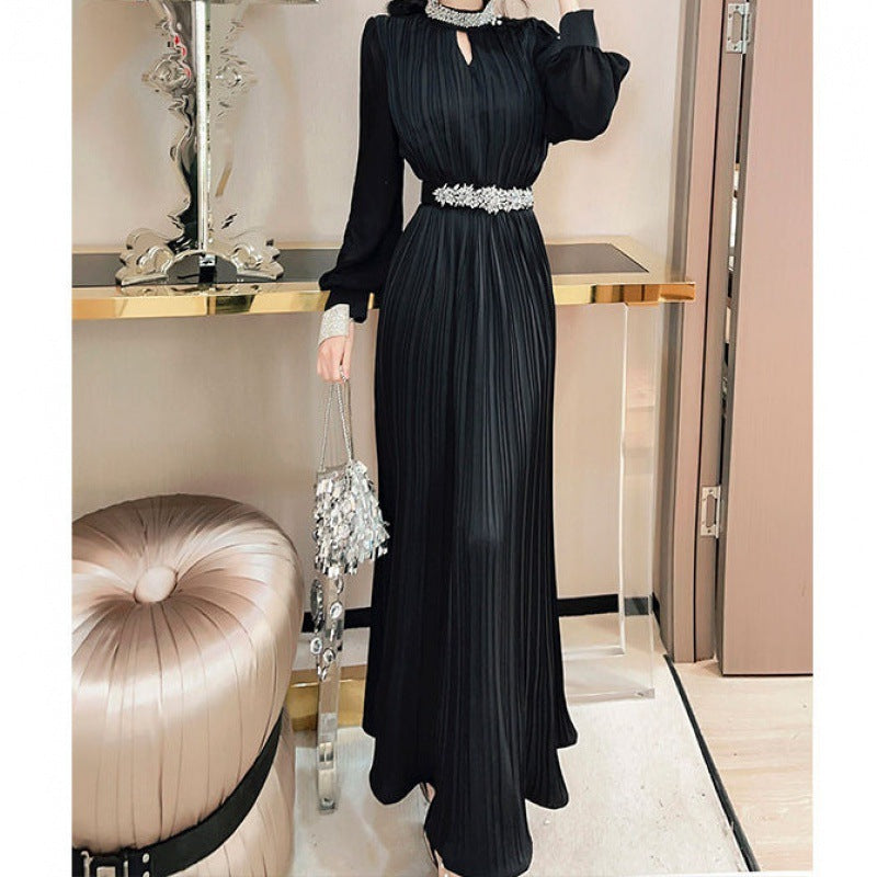 Ladies Chiffon Dress Female Heavy Industry Beads Bottoming Dress