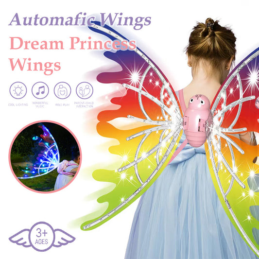 Girls Electrical Butterfly Wings With Lights Glowing Shiny Dress Up Moving Fairy Wings For Birthday Wedding Christmas Halloween