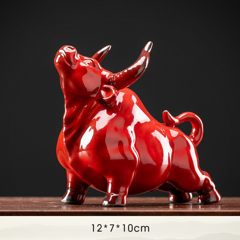 BullCreative Ceramic Red Ox Year Mascot Tea Pet Ornament