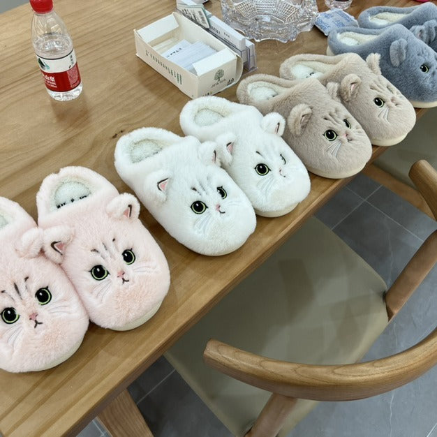 Bonitas pantuflas de felpa de gato para el invierno, cálidas, para el dormitorio, para el hogar, para parejas, zapatos de casa antideslizantes para mujeres y hombres