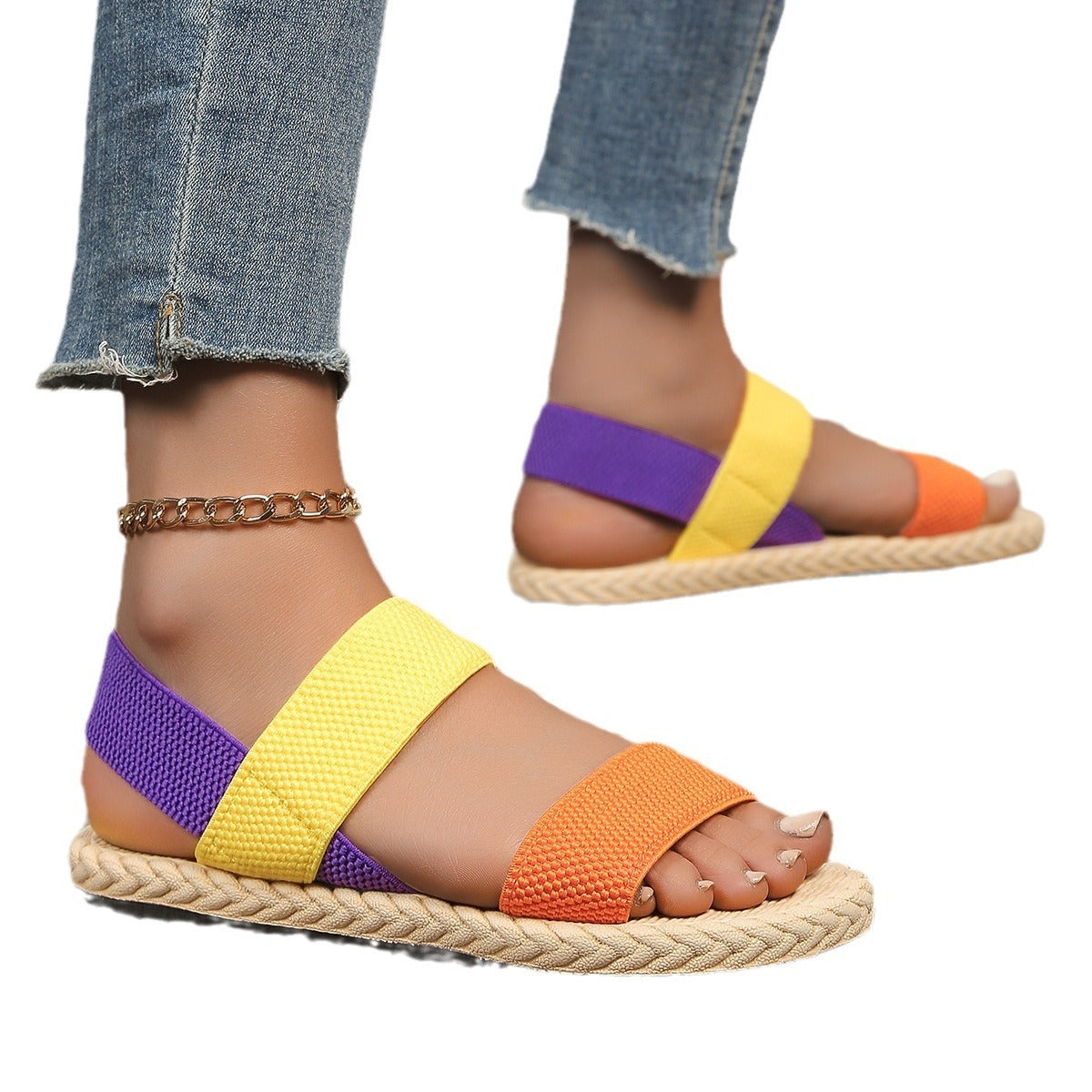 Sandalias planas de color de fondo suave, cómodas, antideslizantes, resistentes al desgaste, para mujer