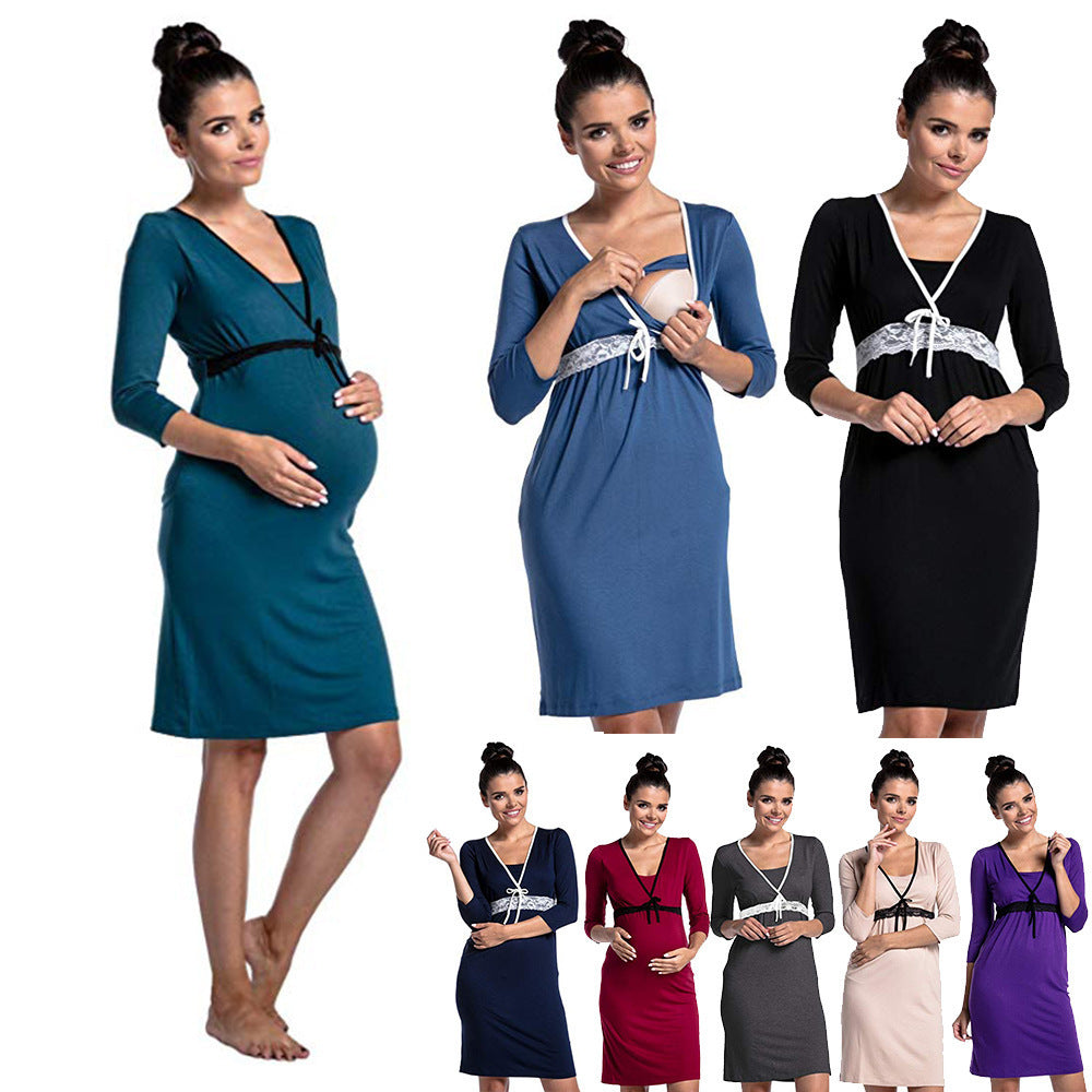 Trendy Baoma Lace Invisible Nursing High Waist Maternity Dress