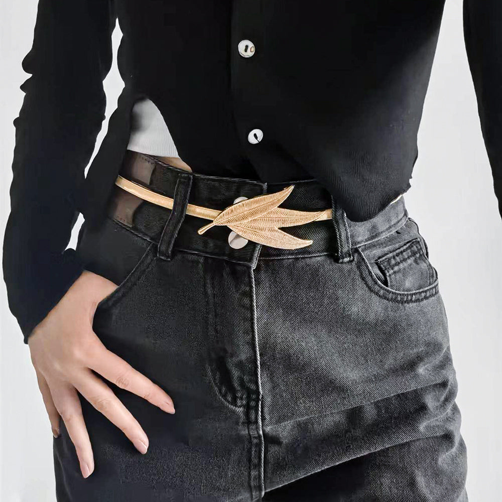 New Female Metal Elastic Waist Chain Leaf Simple Versatile Spring Chain Belt Skirt Blouse Sweater Accessories