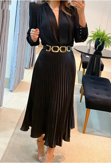 New Solid Color Plus Size Pleated Long Dress