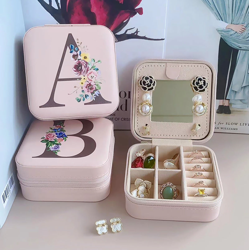 Simple Storage Mirror 26 Printed Letter Jewelry Box