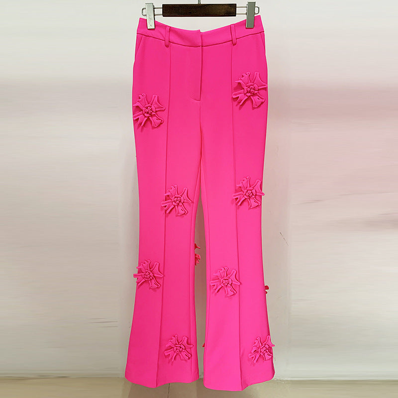 Pantalones de traje con decoración floral tridimensional Micro La