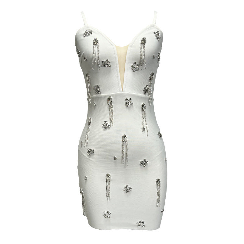 Female White Bandage One-piece Dress