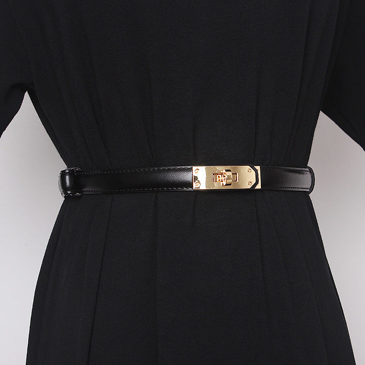 Belt Women's Ornament With Skirt Sweater Coat Black Thin Waist Strap Accessories Cowhide Waist Cover