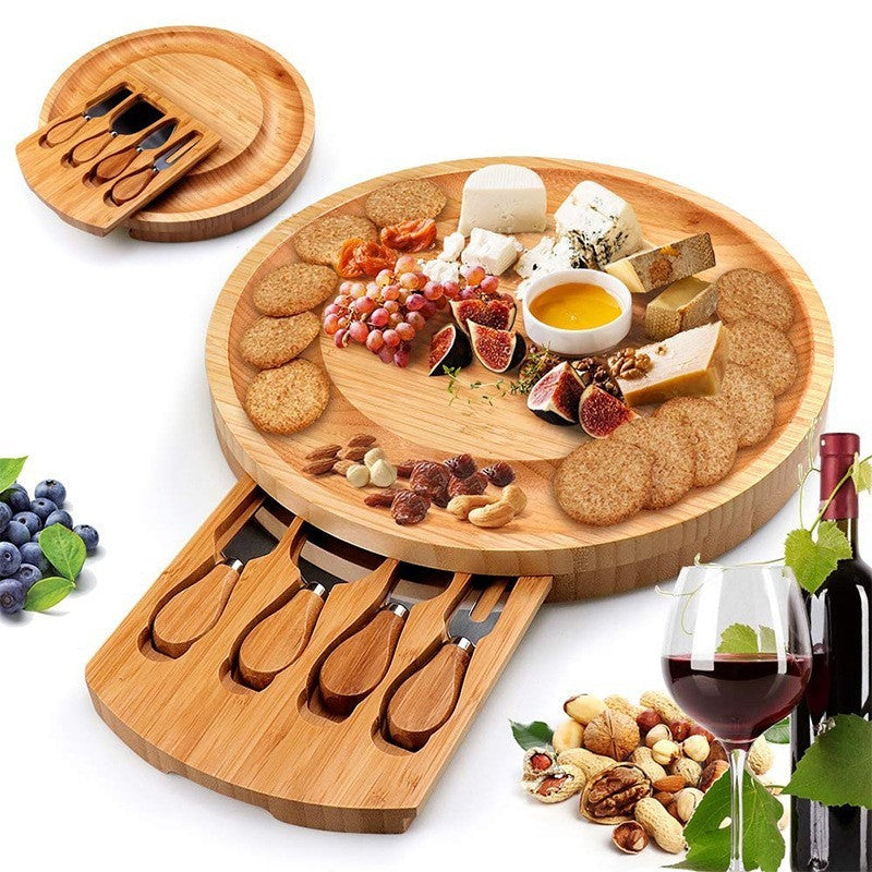 Bamboo Cheese Board and Knife Set 13.5-inch Round