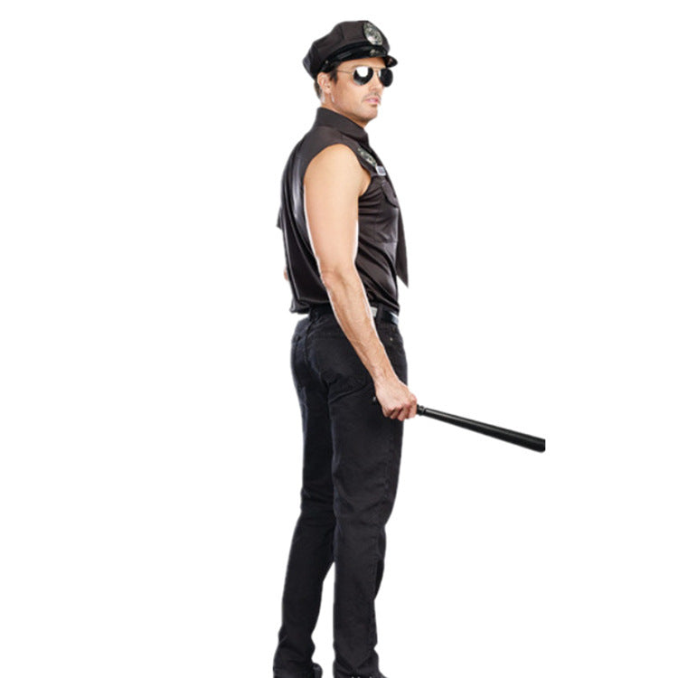 Handsome Sleeveless Shirt Male Police Stage Costume