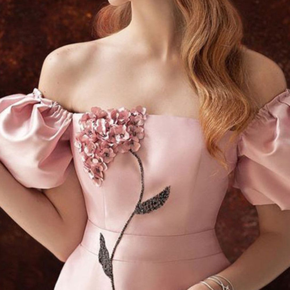 High Quality 3D Flower Bubble Sleeve Elegant Dress