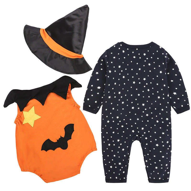 Children's Halloween Performance Wear Baby Romper Pumpkin Jumpsuit Hat