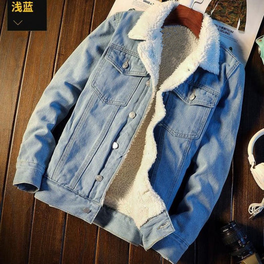 Winter Fleece-lined Denim Coat For Men Thickened