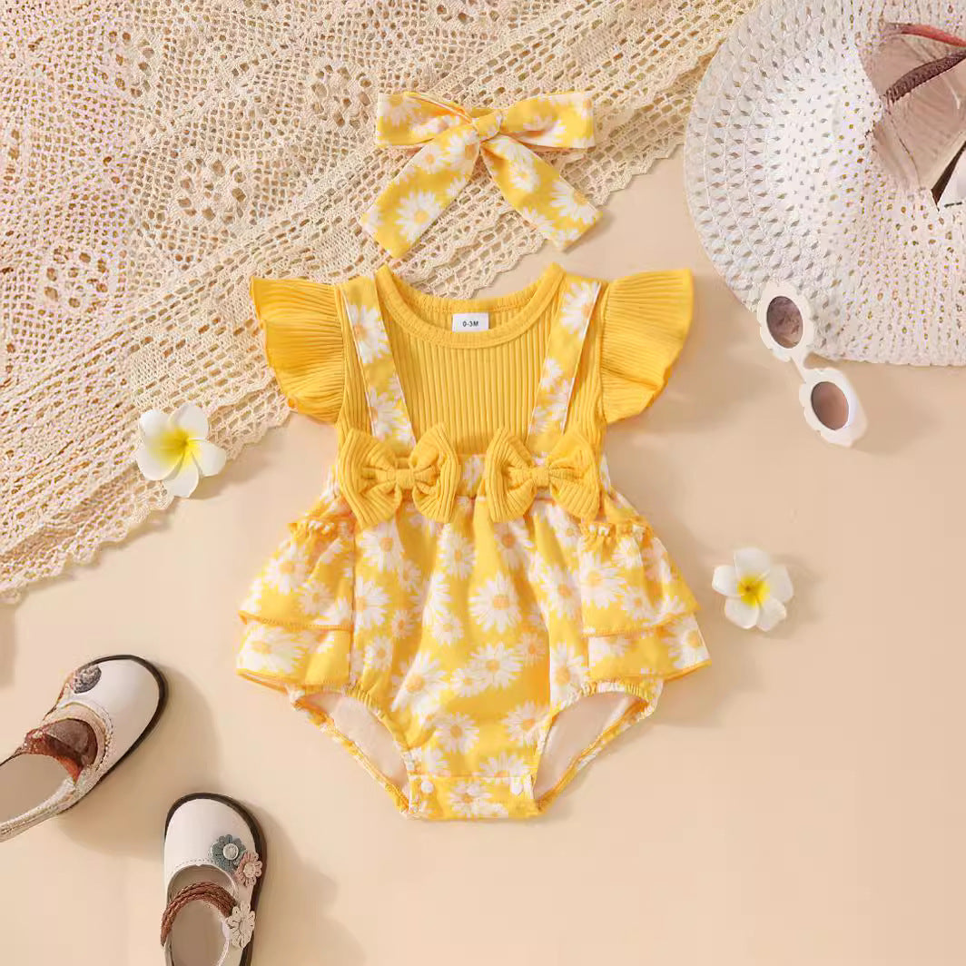 Candy Color Flower Print Pleated Cake Jumpsuit