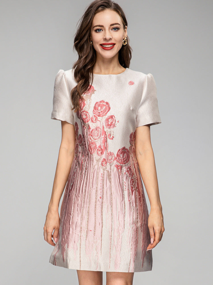 Women's Printed Short-sleeved Jacquard Dress