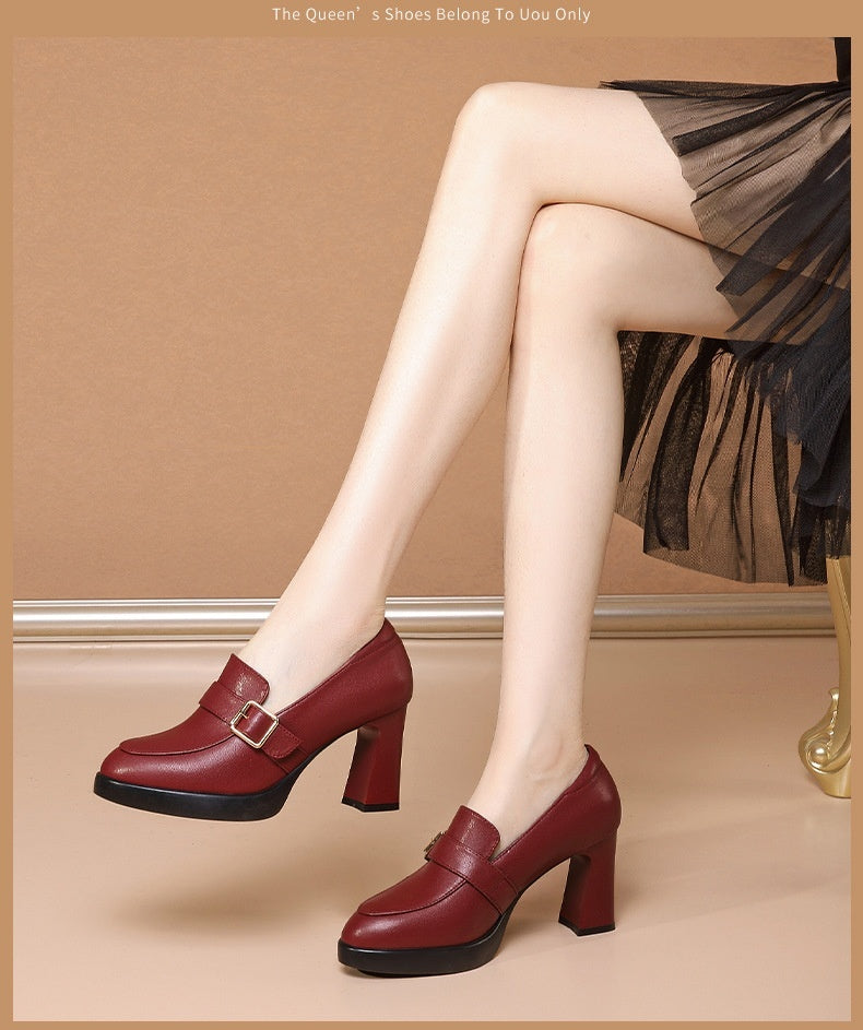 Comfortable Low-cut Fashion Square Buckle British Style High Heels