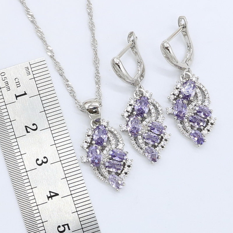 Ladies Wedding Amethyst Silver Jewelry Set