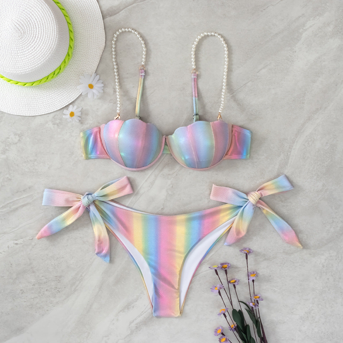 Women's Shell Rainbow Bikini Split Tied Swimsuit