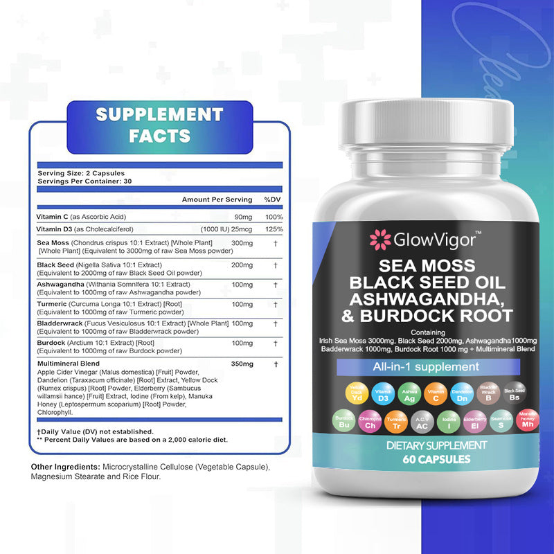 GlowVigor Sea Moss, Black Seed Oil, Ashwagandha supplement