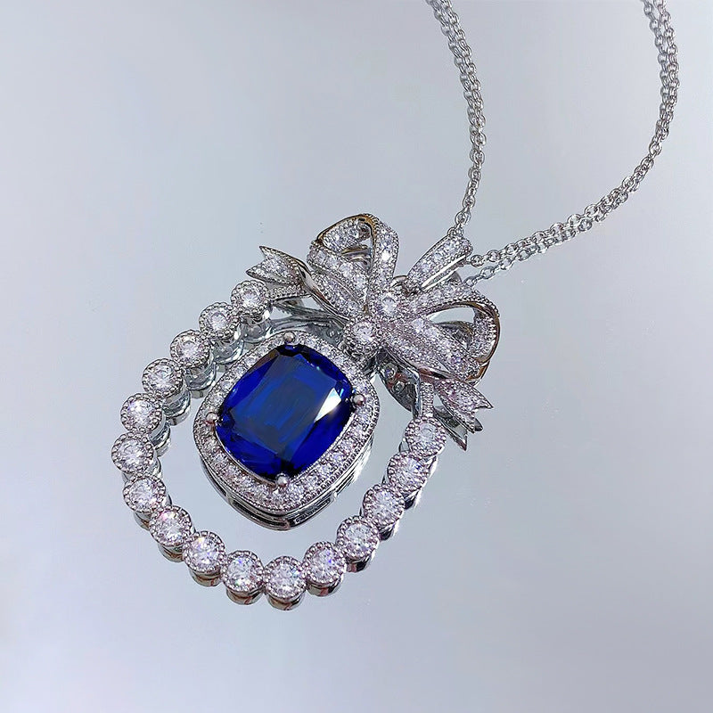 925 Silver Necklace Sapphire Pendant Female