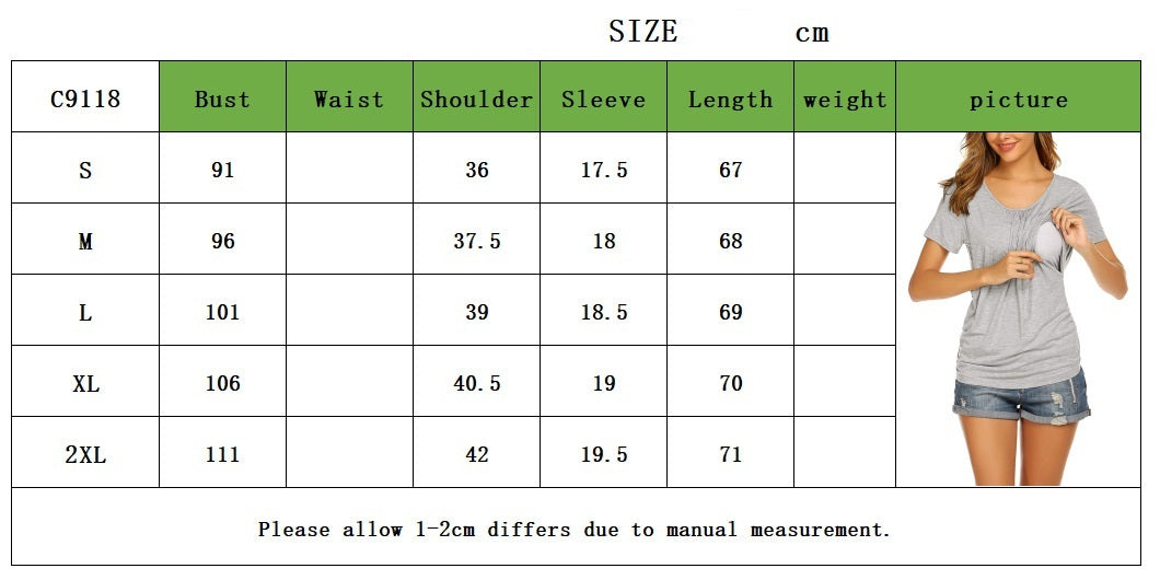 European And American New Round Neck Solid Color Short Sleeve Nursing Maternity Clothes