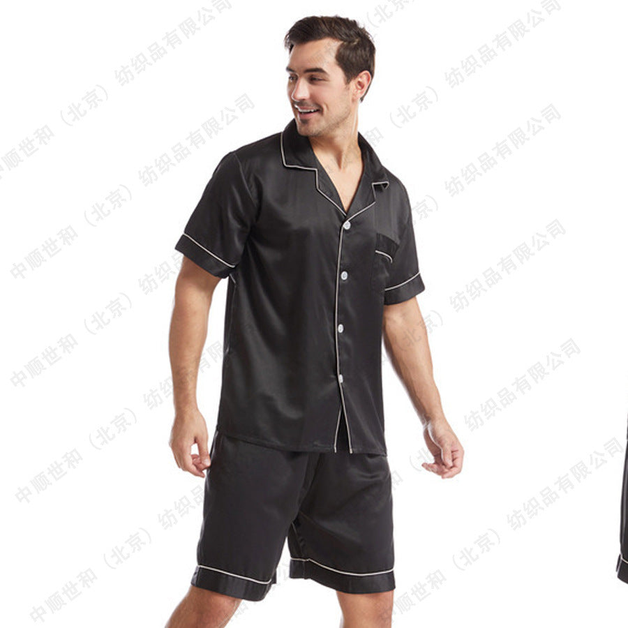 Matte Satin Lapel Casual Homewear Suit Breathable Thin Short-sleeved Shorts