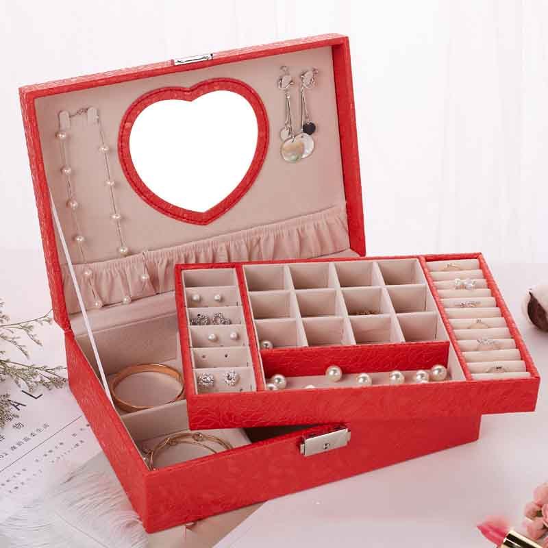 Simple Double-layer Large-capacity Pu Jewelry Box