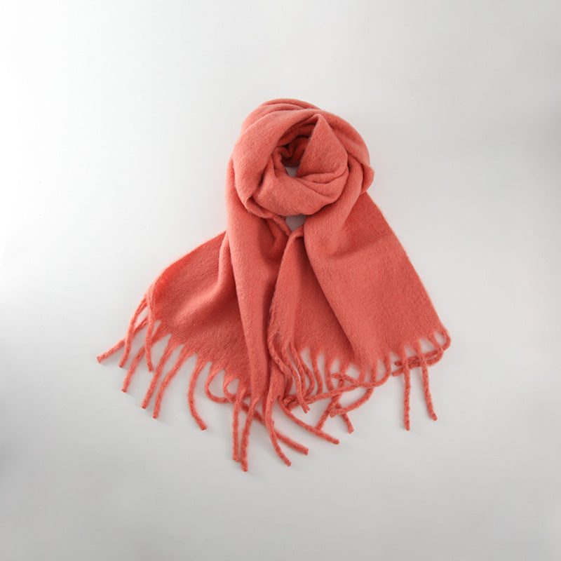 All-match Soft Glutinous Solid Color Cashmere-like Tassel Scarf For Women