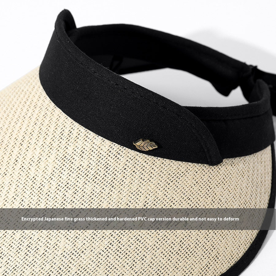 South Korea Encrypted Leaf Label Topless Straw Hat Wide Brim Face Cover Sun-proof Outdoor