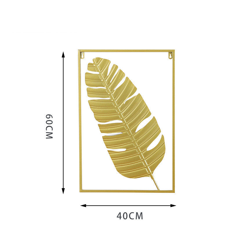 Adorno colgante de hojas de hierro forjado para decoración de pared de sala de estar