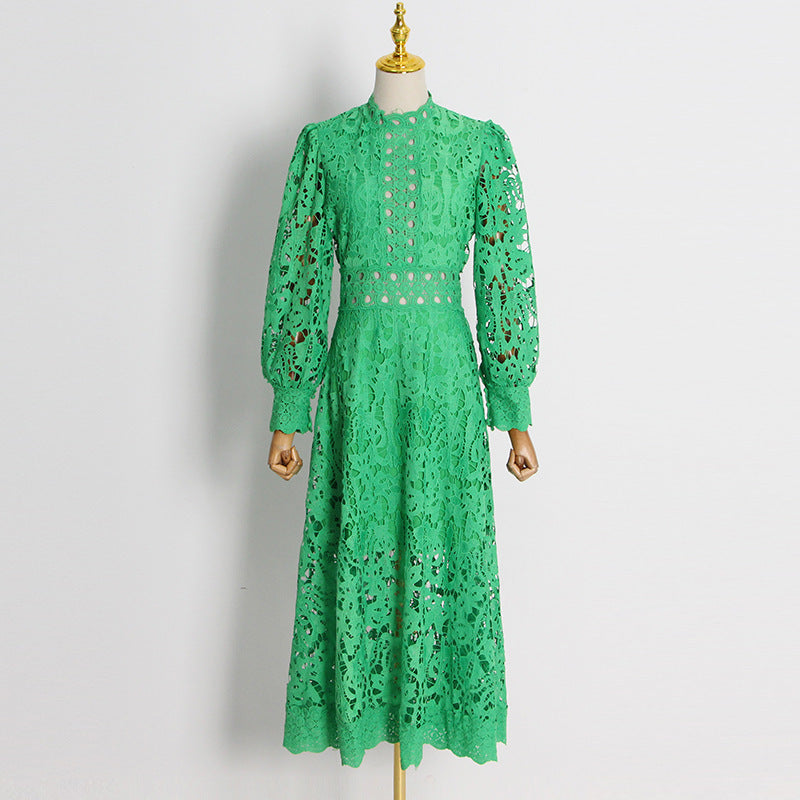 Women's Fashion Vintage Heavy Embroidery Hollow Hem Dress