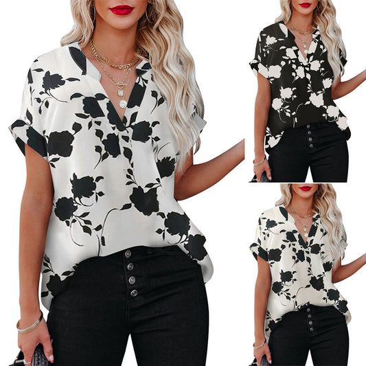 Camisa de manga corta con estampado floral para mujer