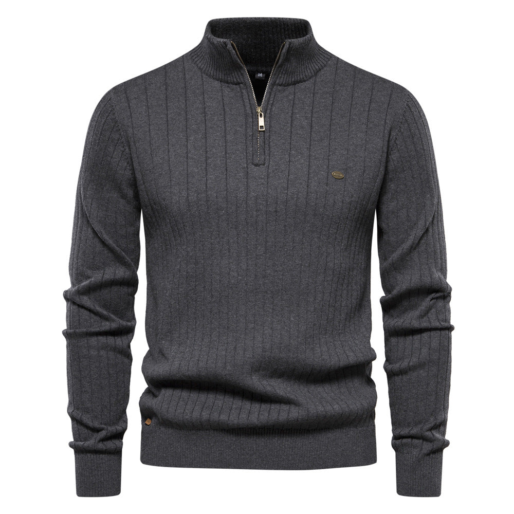 Pullover Sweater Men's Fashion Casual Stand Collar Long-sleeved Knitted Tops