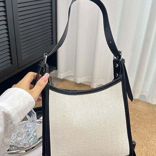 All-match Stitching Canvas Underarm Bag Large Capacity