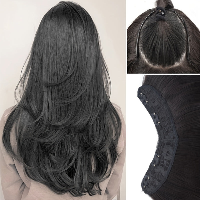 V-shaped Layered Mid-length Hair Inner Buckle Natural One-piece Seamless Invisible Wig Set